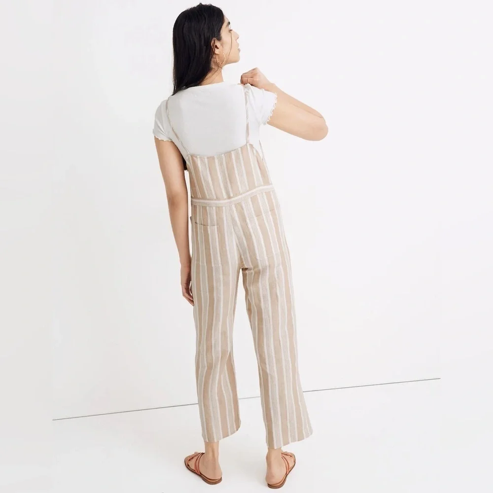 Madewell Striped Tie-Strap Wide-Leg Overalls SZ. XL